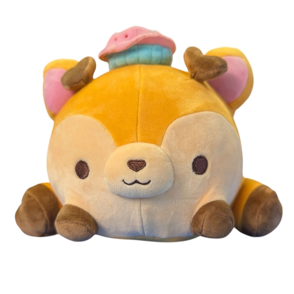 Smooshy Mushy Cupcake Hat Reindeer Deer Plush Toy Yellow Brown Pink Squish 9" - Picture 1 of 8